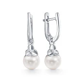 Серьги из серебра с белыми речными жемчужинами 9,5-10 мм