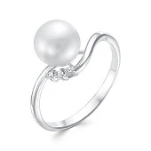 Кольцо из белого золота с белой речной жемчужиной 8-8,5 мм