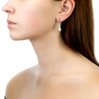 Серьги из серебра с белыми речными жемчужинами 8,5-9 мм