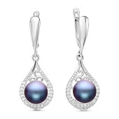 Серьги из серебра с черными речными жемчужинами 8,5-9 мм