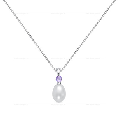 Цепочка из серебра 925 пробы с белой речной жемчужиной 7,5-8 мм