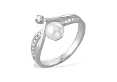Кольцо из белого золота с белой речной жемчужиной 8-9 мм