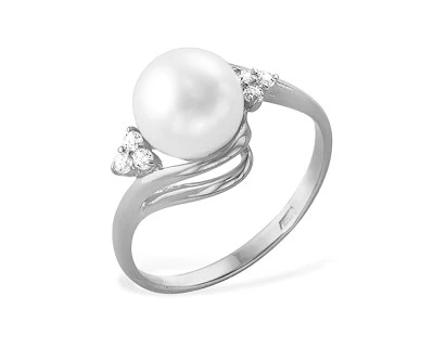 Кольцо из серебра с белой речной жемчужиной 7-7,5 мм