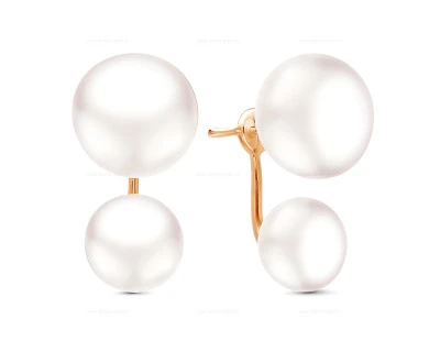 Пусеты "Диор" из серебра с белыми речными жемчужинами 10,5-12 мм