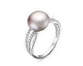 Кольцо из серебра с серебристой речной жемчужиной 10-10,5 мм