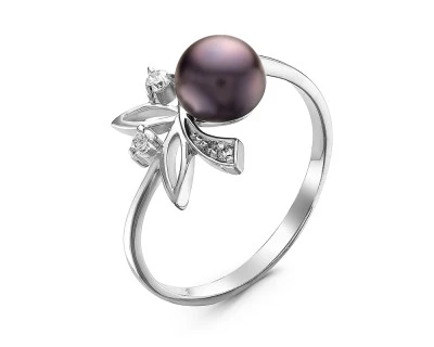 Кольцо из серебра с черной речной жемчужиной 7-7,5 мм