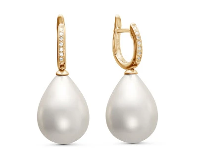 Серьги из серебра с белыми жемчужинами "Майорика" 12,5-15,5 мм