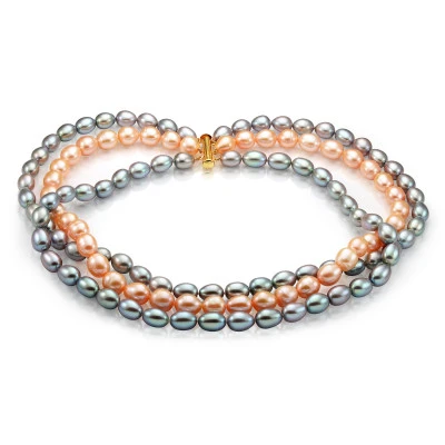 Ожерелье 3-рядное "микс" из рисообразного речного жемчуга 10-11 мм