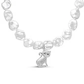 Детское ожерелье с подвеской. Белый жемчуг 9-11 мм