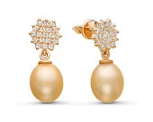 Серьги из серебра с золотистыми речными жемчужинами 8-8,5 мм