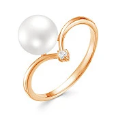 Кольцо из красного золота с белой речной жемчужиной 8,5-9 мм