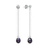 Серьги на цепочке из серебра с черными жемчужинами 7,5-8 мм