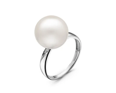Кольцо из белого золота с белой морской Австралийской жемчужиной 12-12,5 мм