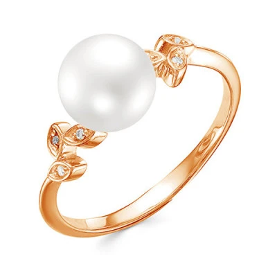 Кольцо из красного золота с белой речной жемчужиной 8,5-9 мм