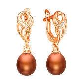 Серьги из серебра с шоколадными речными жемчужинами 8,5-9 мм