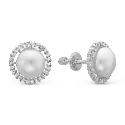 Серьги из серебра c белыми речными жемчужинами 7-7,5 мм