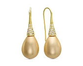 Серьги из серебра с золотистыми жемчужинами "Майорика" 16-20 мм