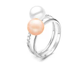 Кольцо "Дуэт" из серебра с речными жемчужинами "микс"  7-7,5 мм