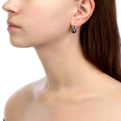 Серьги из серебра с черными речными жемчужинами 8,5-9 мм