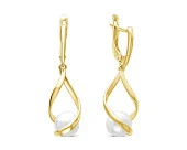 Серьги из желтого золота с белыми речными жемчужинами 8 мм