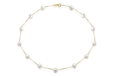 Цепочка из серебра 925 пробы с белыми речными жемчужинами 7-7,5 мм