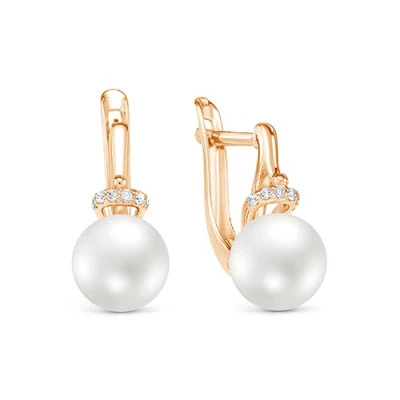Серьги из красного золота с белыми речными жемчужинами 8,5-9 мм