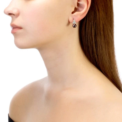 Серьги из серебра с черными речными жемчужинами 7,5-8 мм