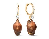 Серьги из серебра с шоколадными жемчужинами "Барокко" 13-16 мм