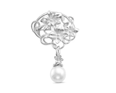 Брошь из серебра с белой Австралийской жемчужиной 10,6-10,9 мм