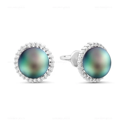 Серьги из серебра с черными речными жемчужинами 7-7,5 мм