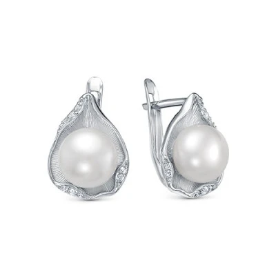 Серьги из серебра c белыми речными жемчужинами 8,5-9 мм