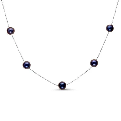 Цепочка из серебра 925 пробы с черными речными жемчужинами 7-7,5 мм