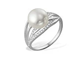 Кольцо из белого золота с белой речной жемчужиной 8,5-9 мм