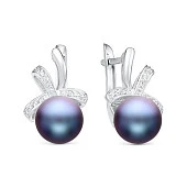 Серьги из серебра с черными речными жемчужинами 8,5-9 мм