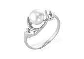 Кольцо из белого золота с белой речной жемчужиной 8-8,5 мм