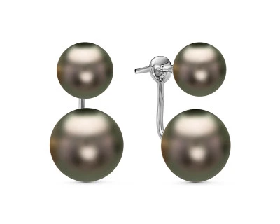 Пусеты "Диор" из белого золота с черными морскими Таитянскими жемчужинами 9-11,5 мм