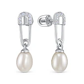 Серьги из серебра с белыми речными жемчужинами 7,5-8 мм