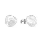 Пусеты из серебра с белыми речными жемчужинами "барокко" 12,5-13 мм