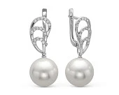 Серьги из белого золота с белыми морскими Австралийскими жемчужинами 12,6-12,9 мм
