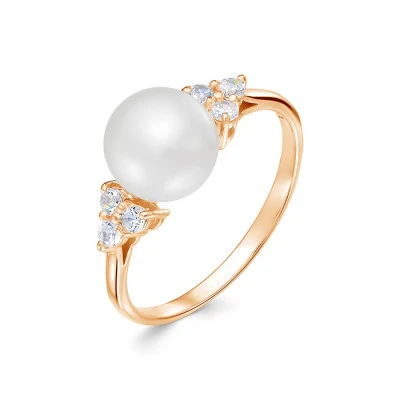 Кольцо из красного золота с белой речной жемчужиной 8,5-9 мм