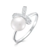 Кольцо из белого золота с белой речной жемчужиной 8,5-9 мм