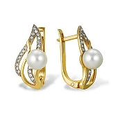 Серьги из желтого золота с белыми речными жемчужинами 7-7,5 мм