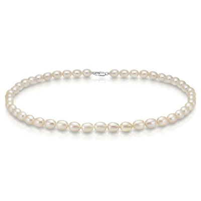 Ожерелье из белого рисообразного речного жемчуга класса ААА. Жемчужины 7-7,5 мм