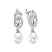 Серьги из серебра с белыми речными жемчужинами 7,5-8 мм
