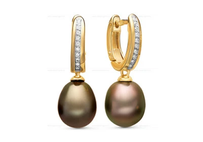 Серьги из серебра c черными морскими Таитянскими жемчужинами 10-10,5 мм