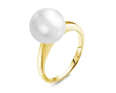 Кольцо из желтого золота с белой морской Австралийской жемчужиной 11-11,5 мм