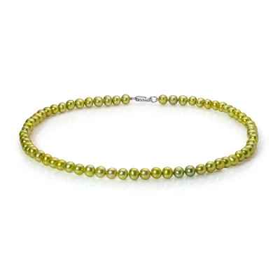 Ожерелье из фисташкового круглого речного жемчуга. Жемчужины 6-6,5 мм