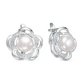 Серьги "Роза" из серебра c белыми речными жемчужинами 8 мм
