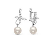 Серьги "Бабочки"  из серебра c белыми речными жемчужинами 7,5-8 мм