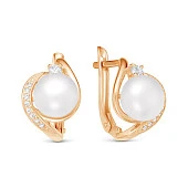 Серьги из красного золота с белыми речными жемчужинами 8,5-9 мм